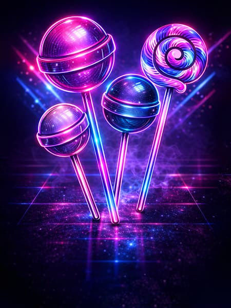 Sockerfritt tuggummi och konfektyr i neonljus