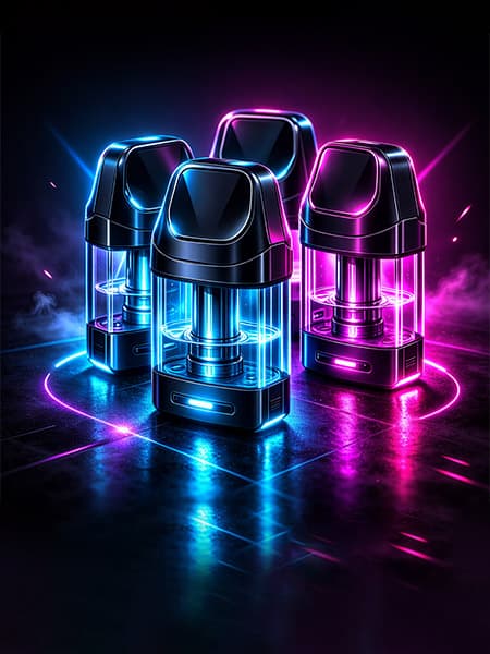 Förfyllda vape pods i neonljus