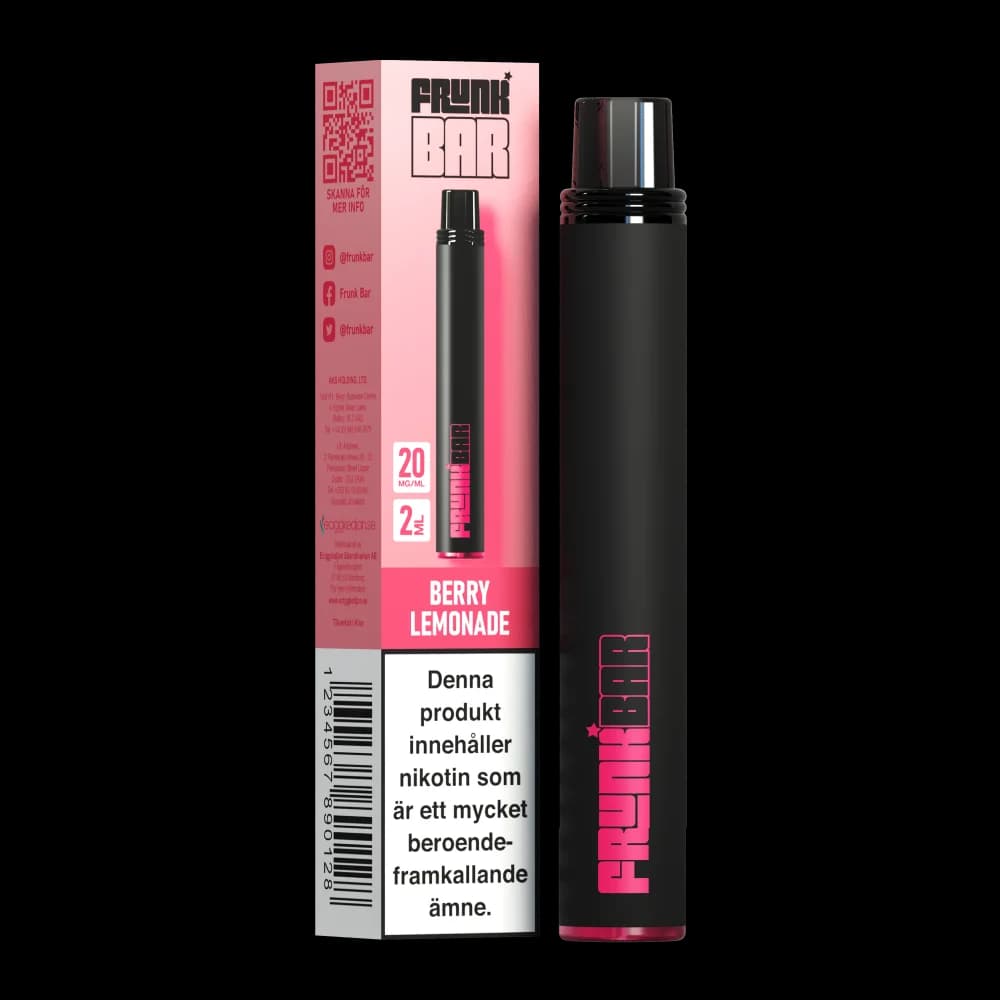 Frunk Bar Berry Lemonade 20mg – engångsvape med förpackning.