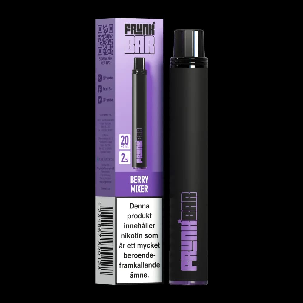 Frunk Bar Berry Mixer 20mg – engångsvape med förpackning.