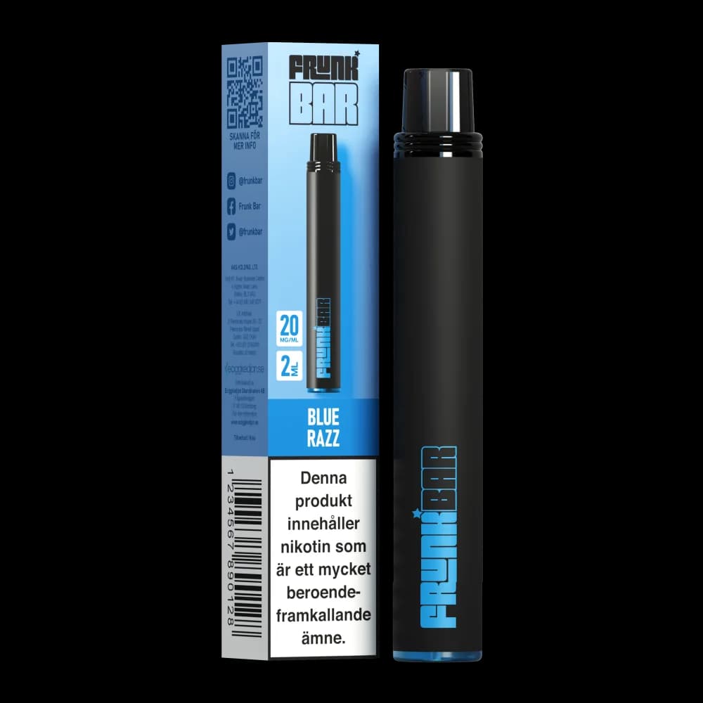 Frunk Bar Blue Razz 20mg – engångsvape med förpackning.