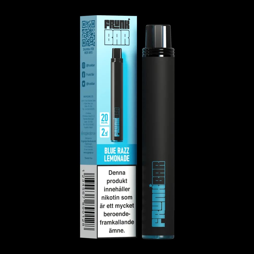 Frunk Bar Blue Razz Lemonade 20mg – engångsvape med förpackning.