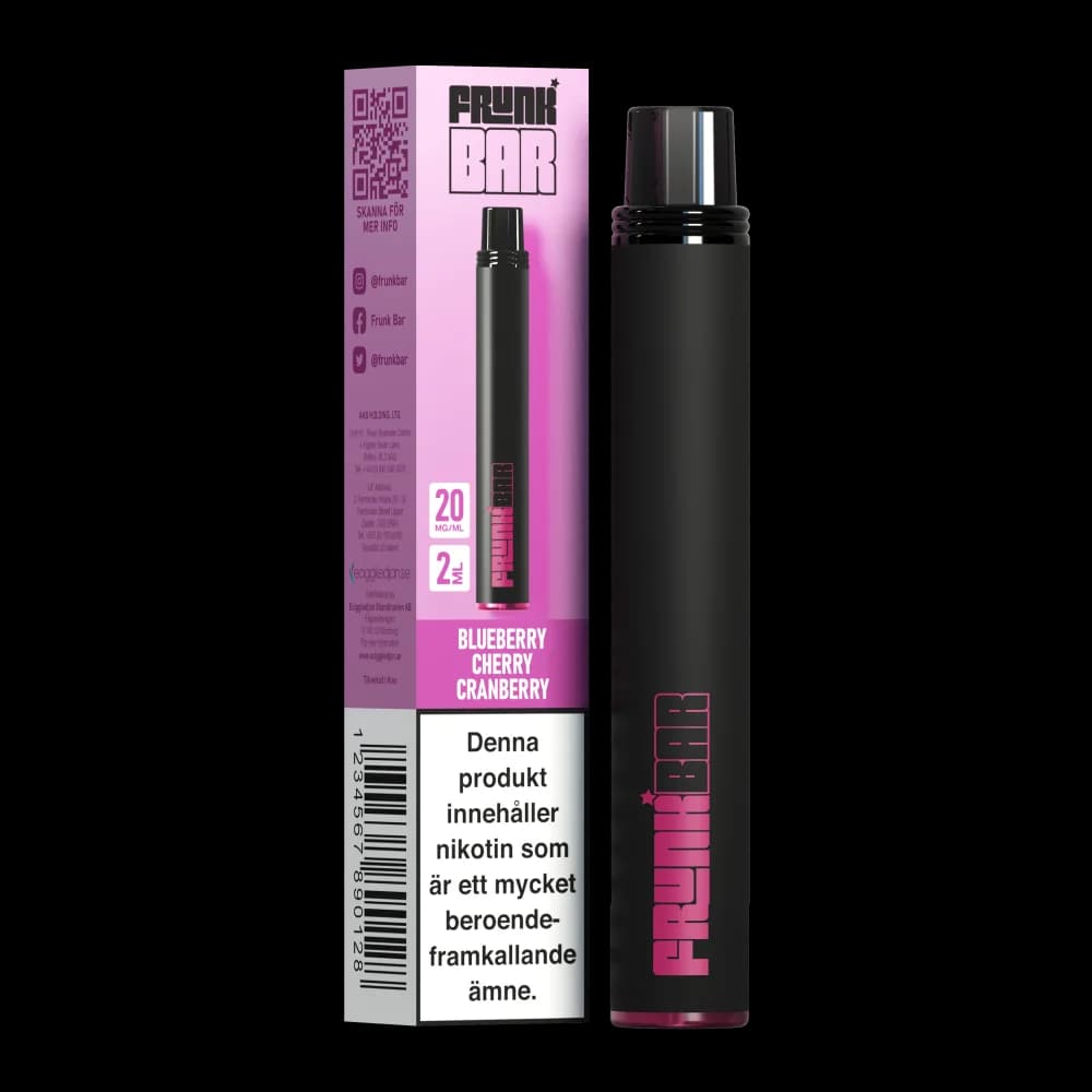 Frunk Bar Blueberry Cherry Cranberry 20mg – engångsvape med förpackning.