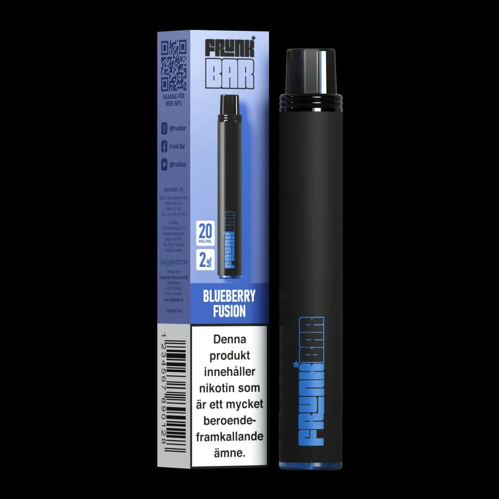 Frunk Bar Blueberry Fusion 20mg – engångsvape med förpackning.