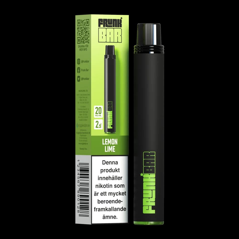 Frunk Bar Lemon Lime 20mg – engångsvape med förpackning.