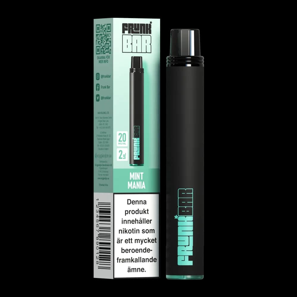Frunk Bar Mint Mania 20mg – engångsvape med förpackning.
