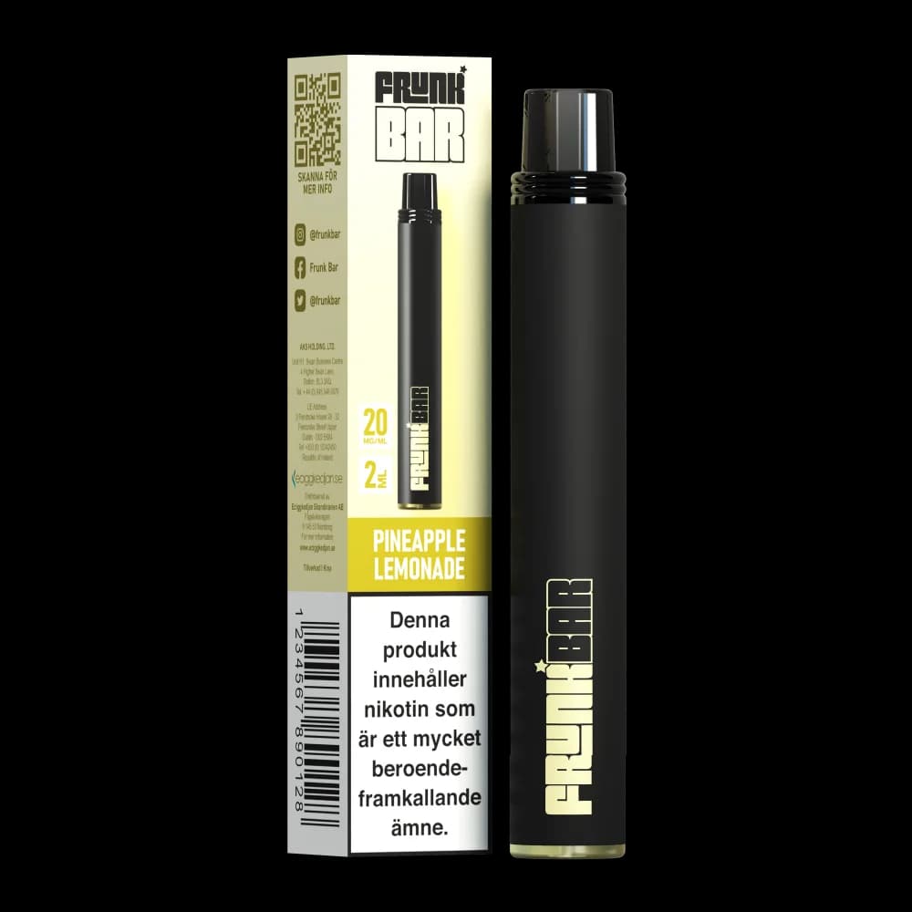 Frunk Bar Pineapple Lemonade 20mg – engångsvape med förpackning.