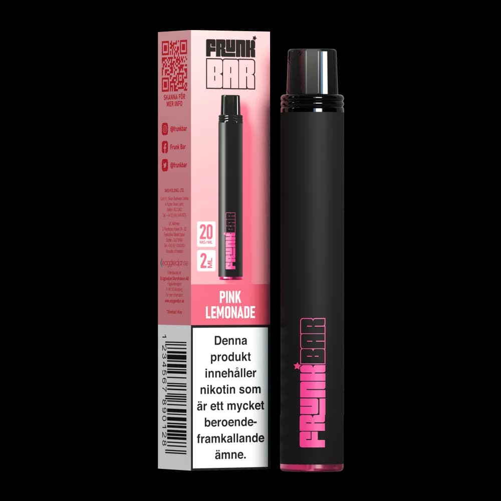 Frunk Bar Pink Lemonade 20mg – engångsvape med förpackning.