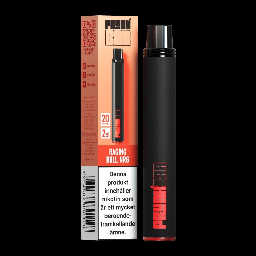 Frunk Bar Raging Bull NRG 20mg – engångsvape med förpackning.