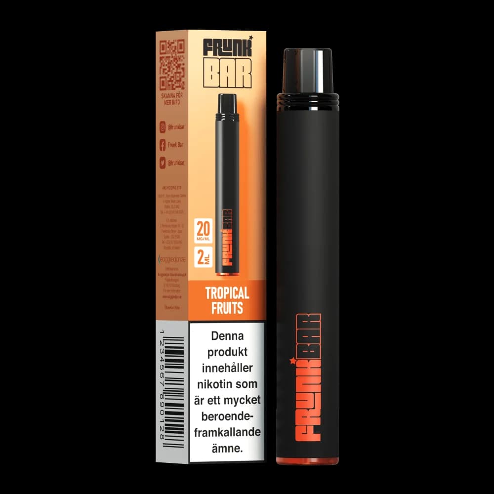 Frunk Bar Tropical Fruits 20mg – engångsvape med förpackning.