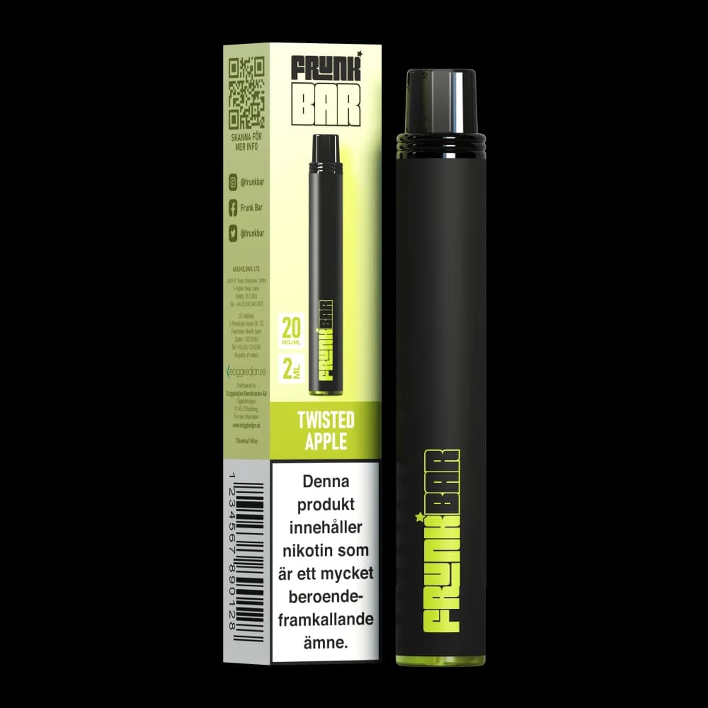 Frunk Bar Twisted Apple 20mg – engångsvape med förpackning.