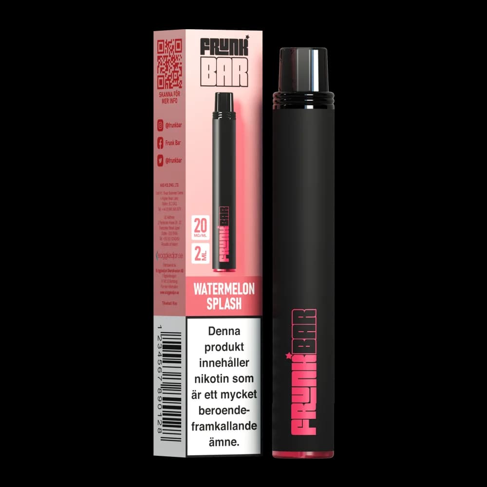 Frunk Bar Watermelon Splash 20mg – engångsvape med förpackning.