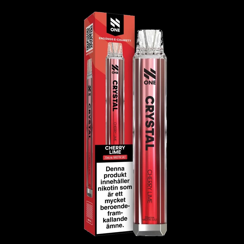N One Crystal Cherry Lime 20mg – engångsvape med förpackning.