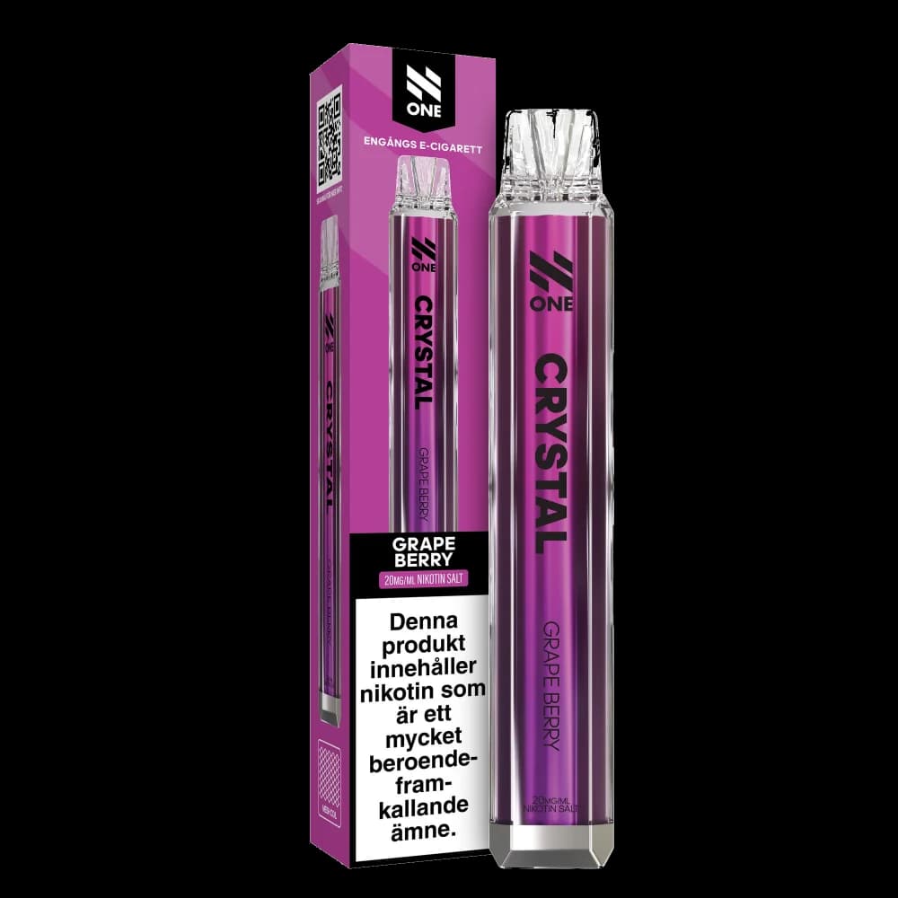 N One Crystal Grape Berry 20mg – engångsvape med förpackning.