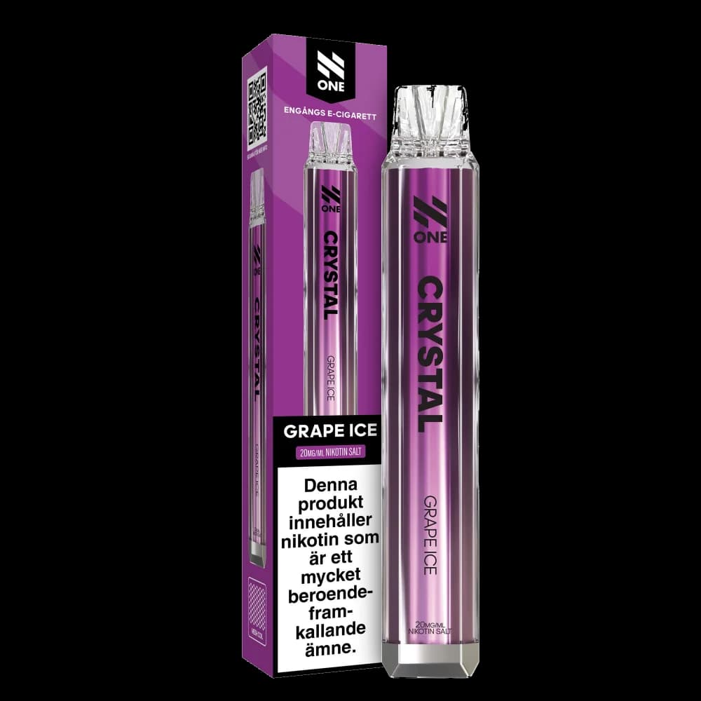 N One Crystal Grape Ice 20mg – engångsvape med förpackning.
