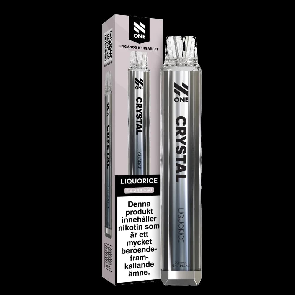 N One Crystal Liquorice 20mg – engångsvape med förpackning.