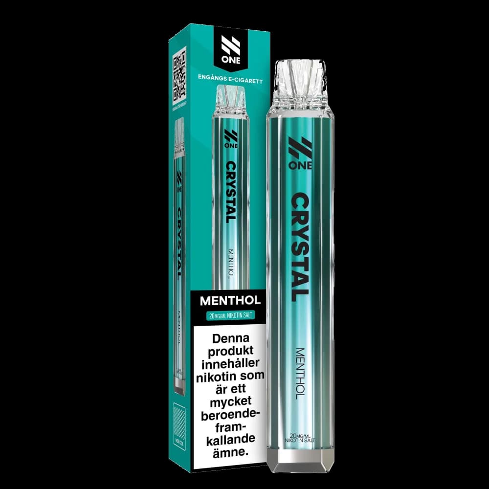 N One Crystal Menthol 20mg – engångsvape med förpackning.