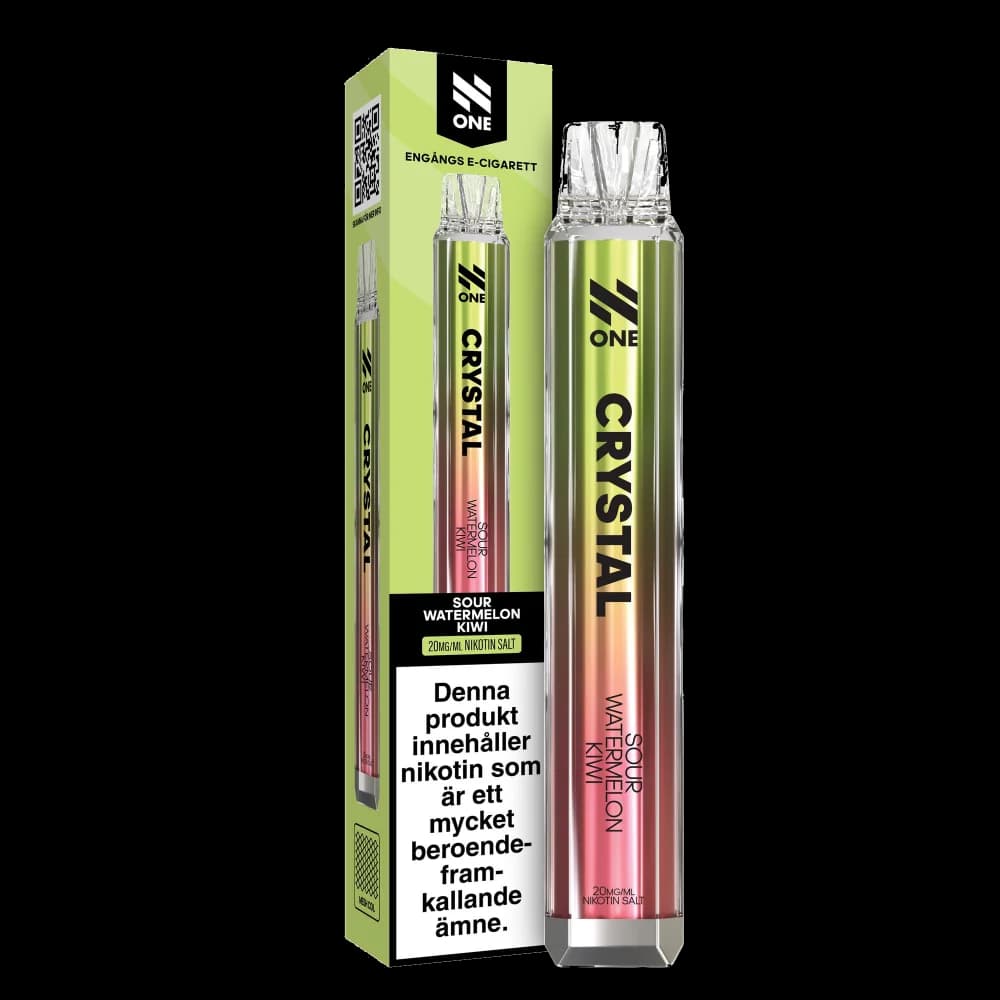 N One Crystal Sour Watermelon Kiwi 20mg – engångsvape med förpackning.