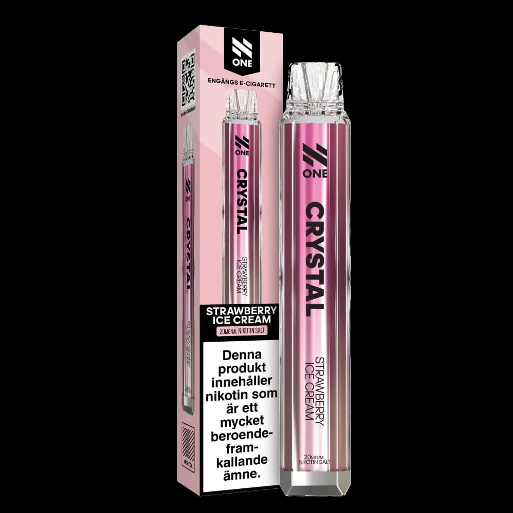 N One Crystal Strawberry Ice Cream 20mg – engångsvape med förpackning.