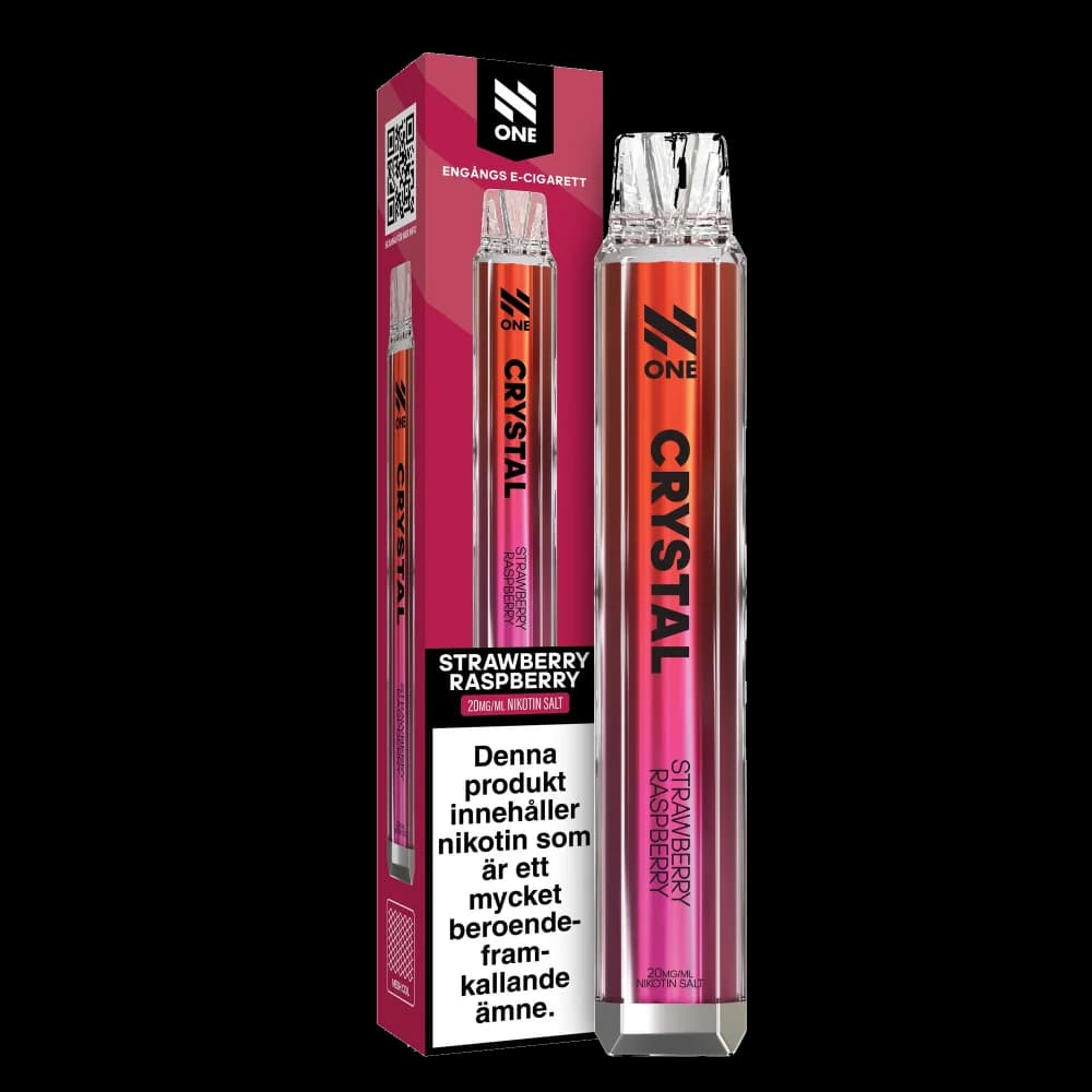 N One Crystal Strawberry Raspberry 20mg – engångsvape med förpackning.
