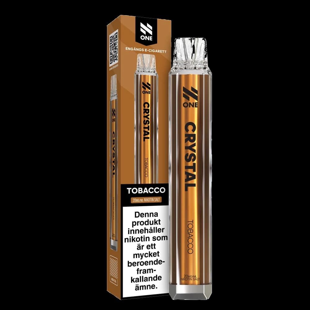 N One Crystal Tobacco 20mg – engångsvape med förpackning.
