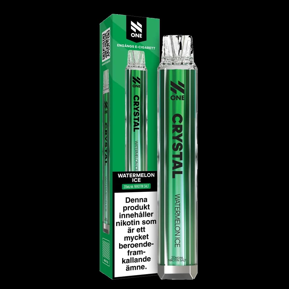 N One Crystal Watermelon Ice 20mg – engångsvape med förpackning.