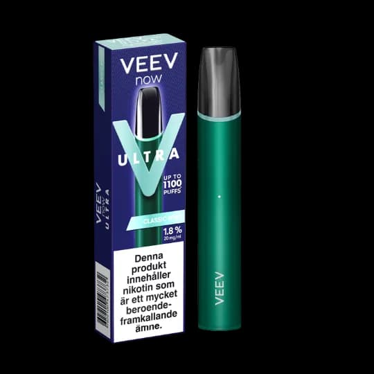 Veev Now Ultra Classic Mint 20mg – engångsvape med förpackning.
