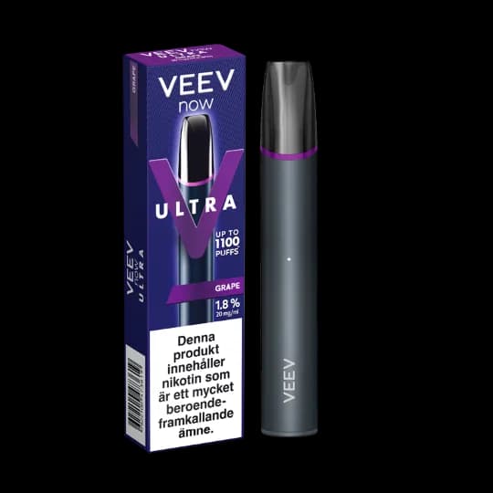 Veev Now Ultra Grape 20mg – engångsvape med förpackning.