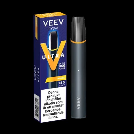 Veev Now Ultra Mango 20mg – engångsvape med förpackning.