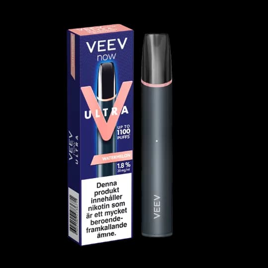 Veev Now Ultra Watermelon 20mg – engångsvape med förpackning.