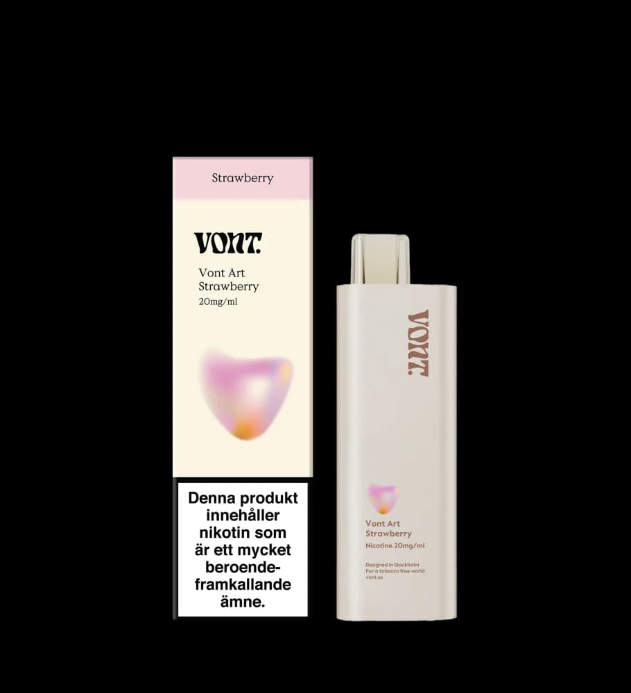 Vont Art Strawberry 20mg – engångsvape med förpackning.