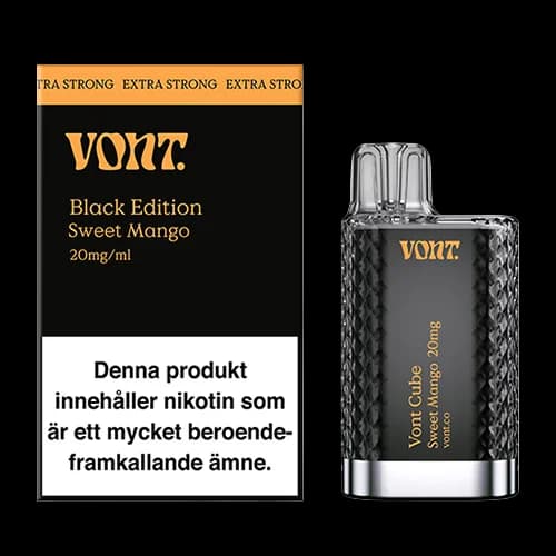 Vont Cube Black Edition Sweet Mango 20mg – engångsvape med förpackning.