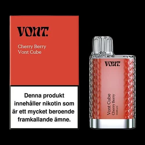Vont Cube Cherry Berry 20mg – engångsvape med förpackning.