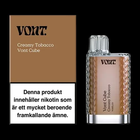 Vont Cube Creamy Tobacco 20mg – engångsvape med förpackning.