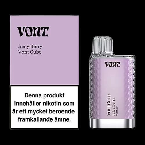 Vont Cube Juicy Berry 20mg – engångsvape med förpackning.