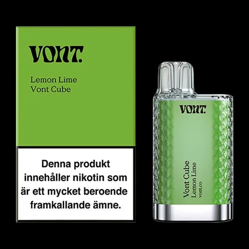 Vont Cube Lemon Lime 20mg – engångsvape med förpackning.