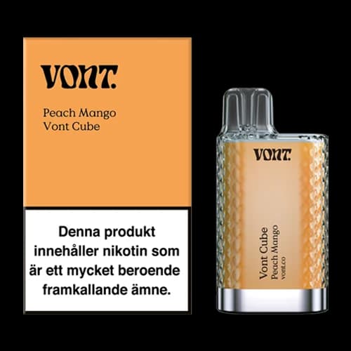 Vont Cube Peach Mango 20mg – engångsvape med förpackning.
