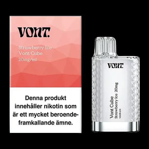 Vont Cube Strawberry Ice 20mg – engångsvape med förpackning.